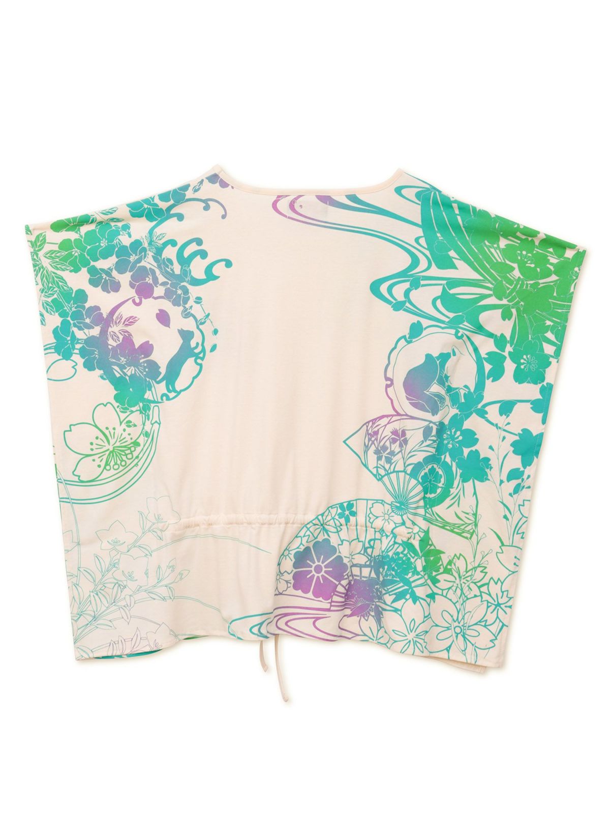 【錦】“眠り猫”グラデーションプリント 刺繍入りドルマンチュニック〔別注〕