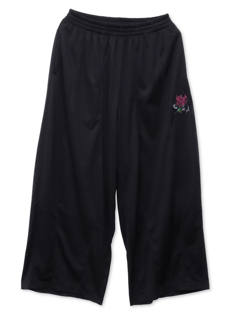 【DRASTIC GARDEN】“稲妻の薔薇”総刺繍メッシュ素材ワイドパンツ