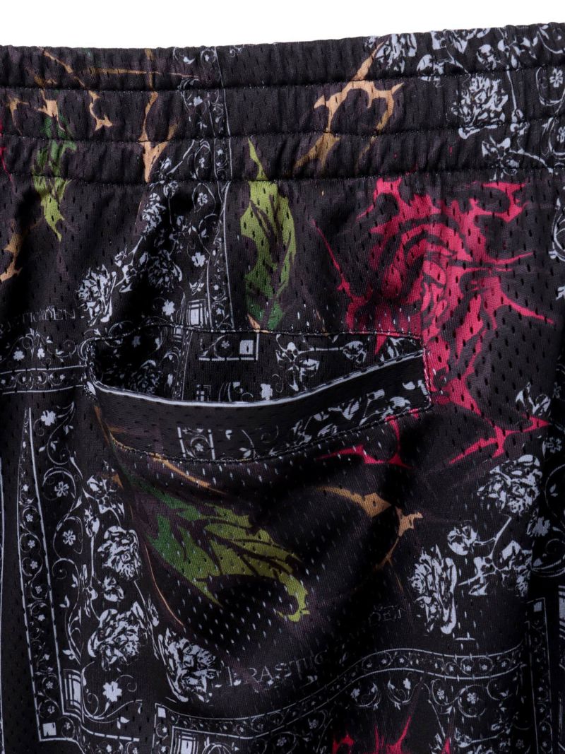 【DRASTIC GARDEN】“稲妻の薔薇”メッシュ素材バンダナ総柄ワイドパンツ