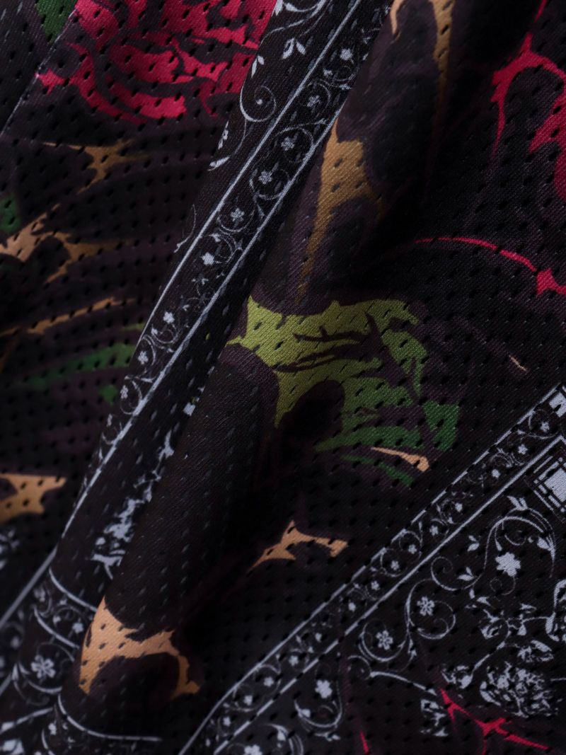 【DRASTIC GARDEN】“稲妻の薔薇”メッシュ素材バンダナ総柄ワイドパンツ