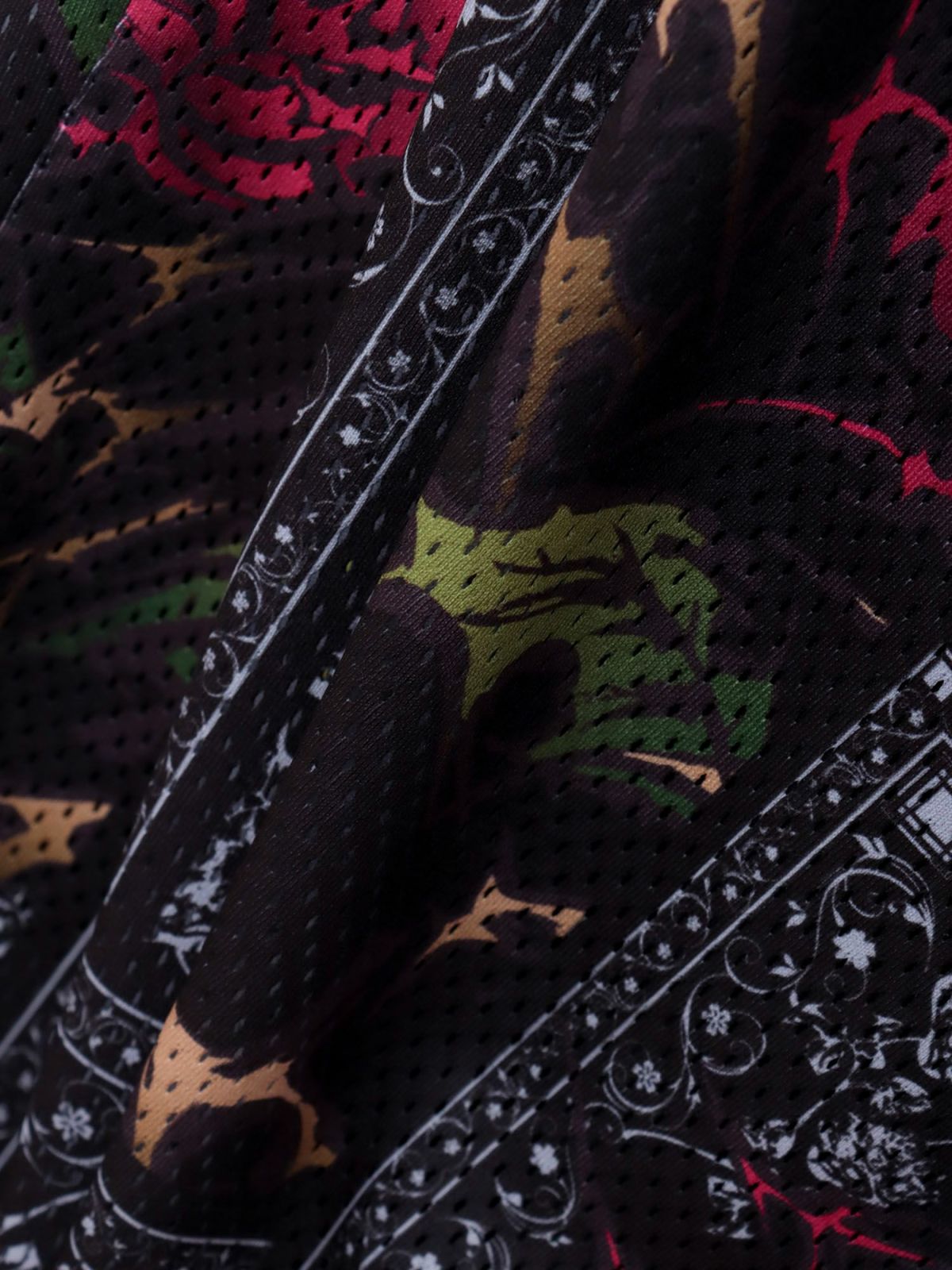 【DRASTIC GARDEN】“稲妻の薔薇”メッシュ素材バンダナ総柄ワイドパンツ