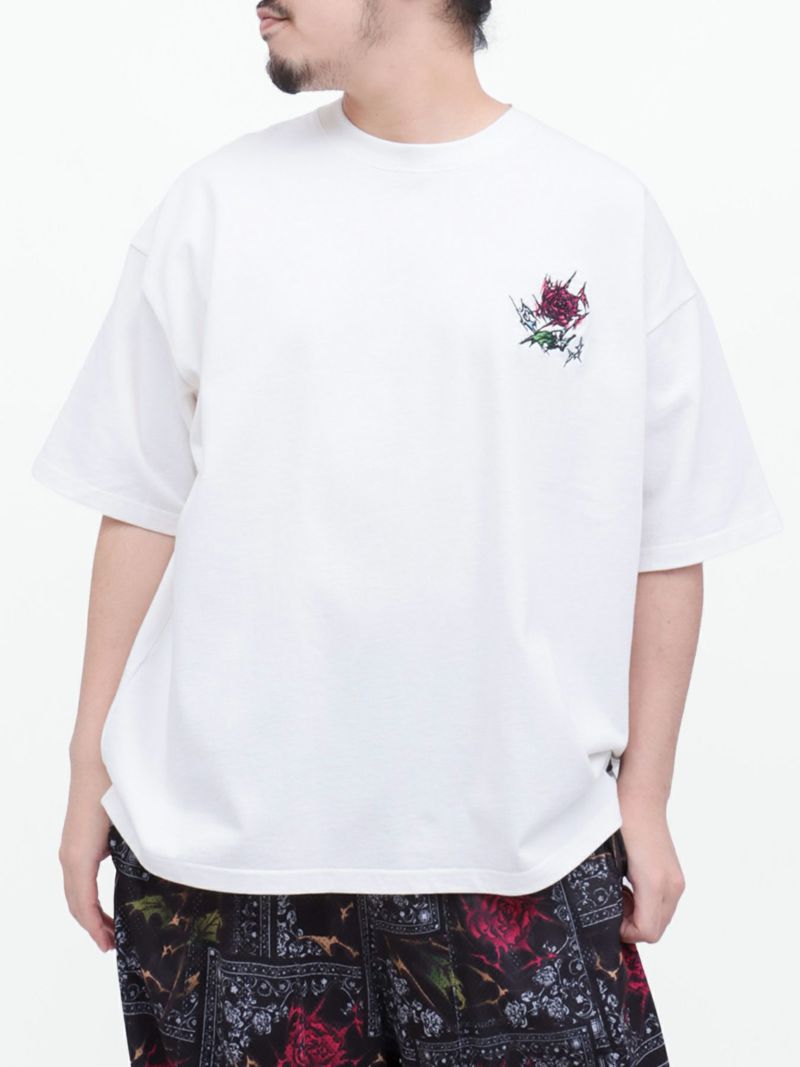 【DRASTIC GARDEN】“稲妻の薔薇”ワンポイント刺繍Tシャツ