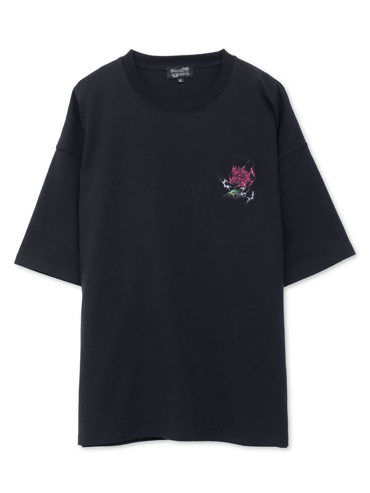 【DRASTIC GARDEN】“稲妻の薔薇”ワンポイント刺繍Tシャツ