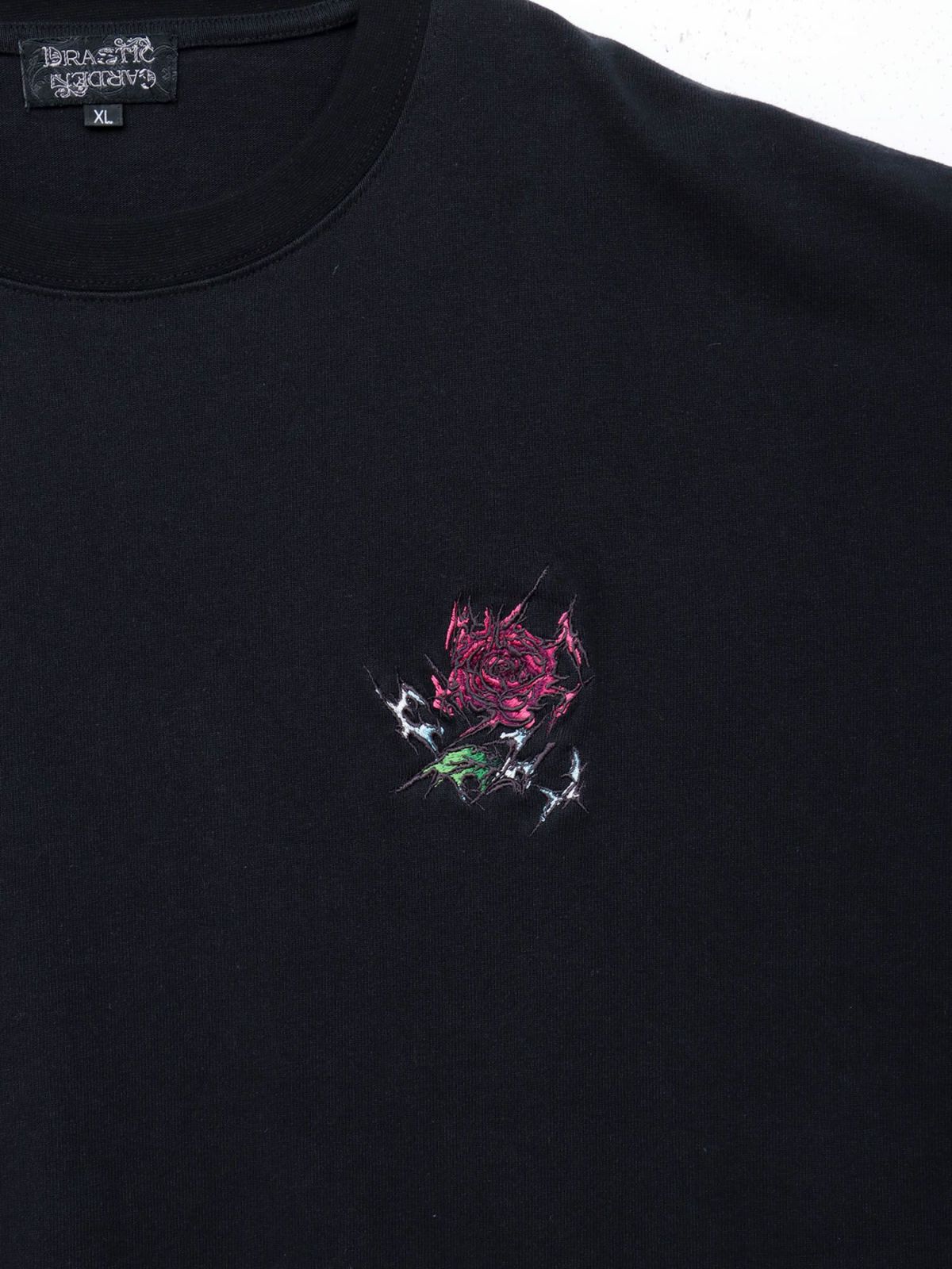 【DRASTIC GARDEN】“稲妻の薔薇”ワンポイント刺繍Tシャツ