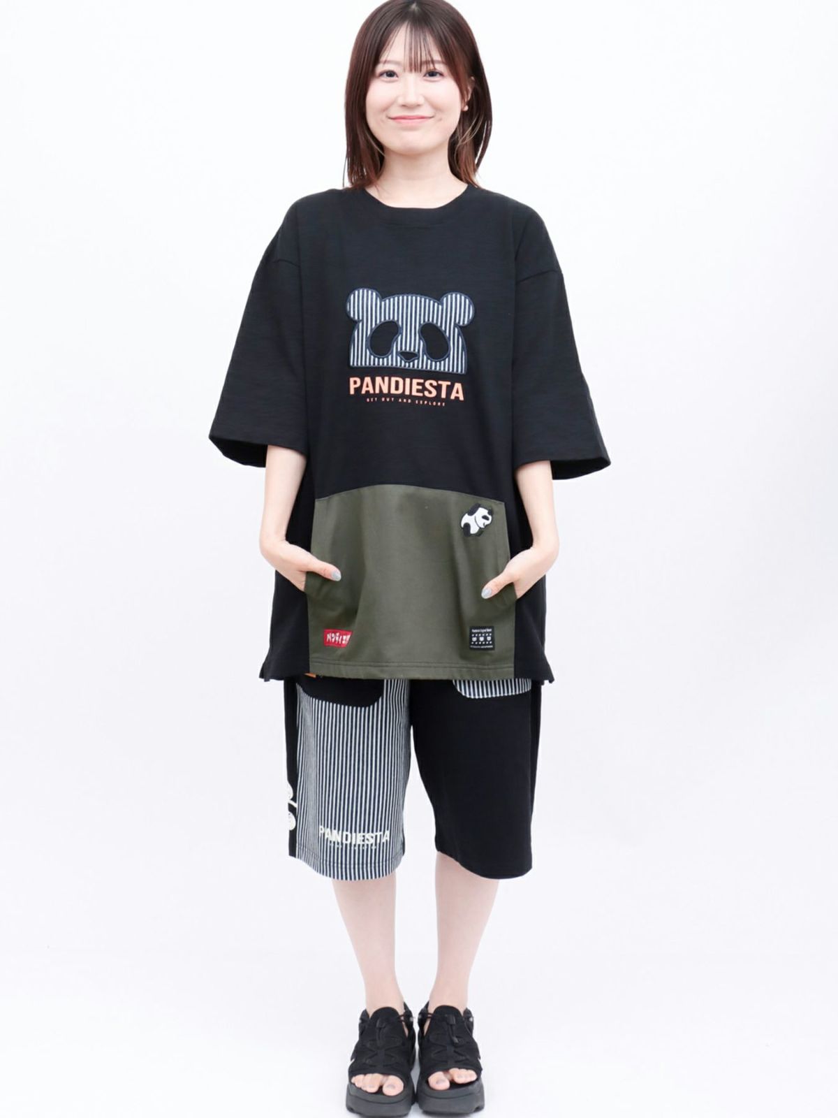【PANDIESTA JAPAN】カンガルーポケット付きTシャツ&ショーツ セットアップ