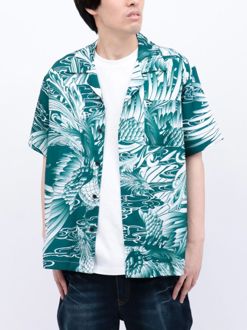 【絡繰魂】“鳳凰”総柄プリントアロハシャツ