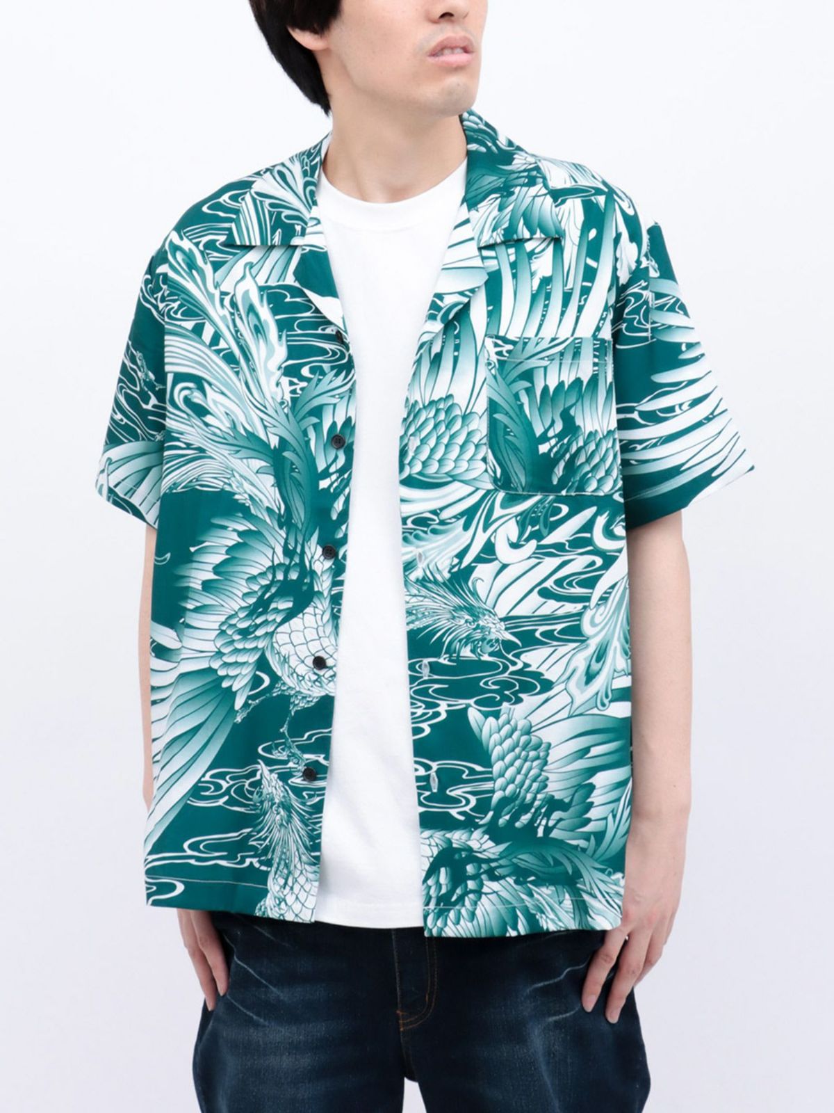 【絡繰魂】“鳳凰”総柄プリントアロハシャツ