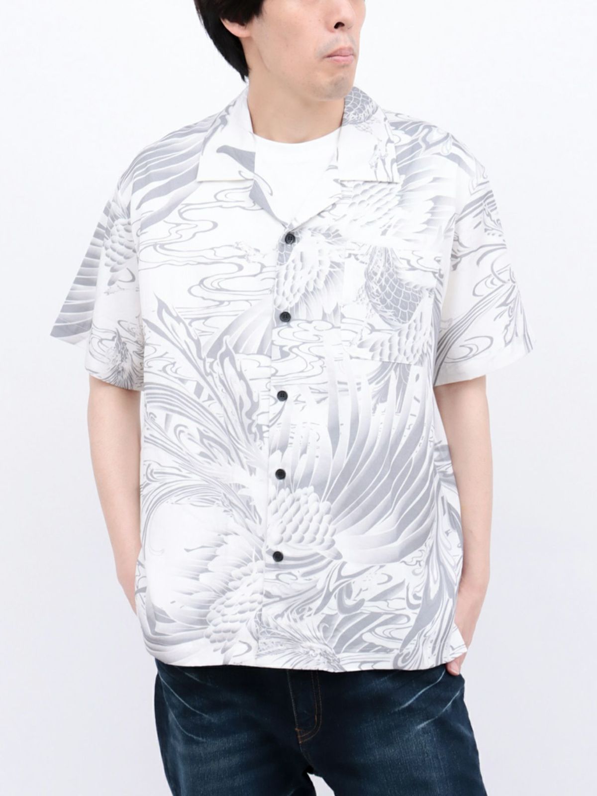 【絡繰魂】“鳳凰”総柄プリントアロハシャツ