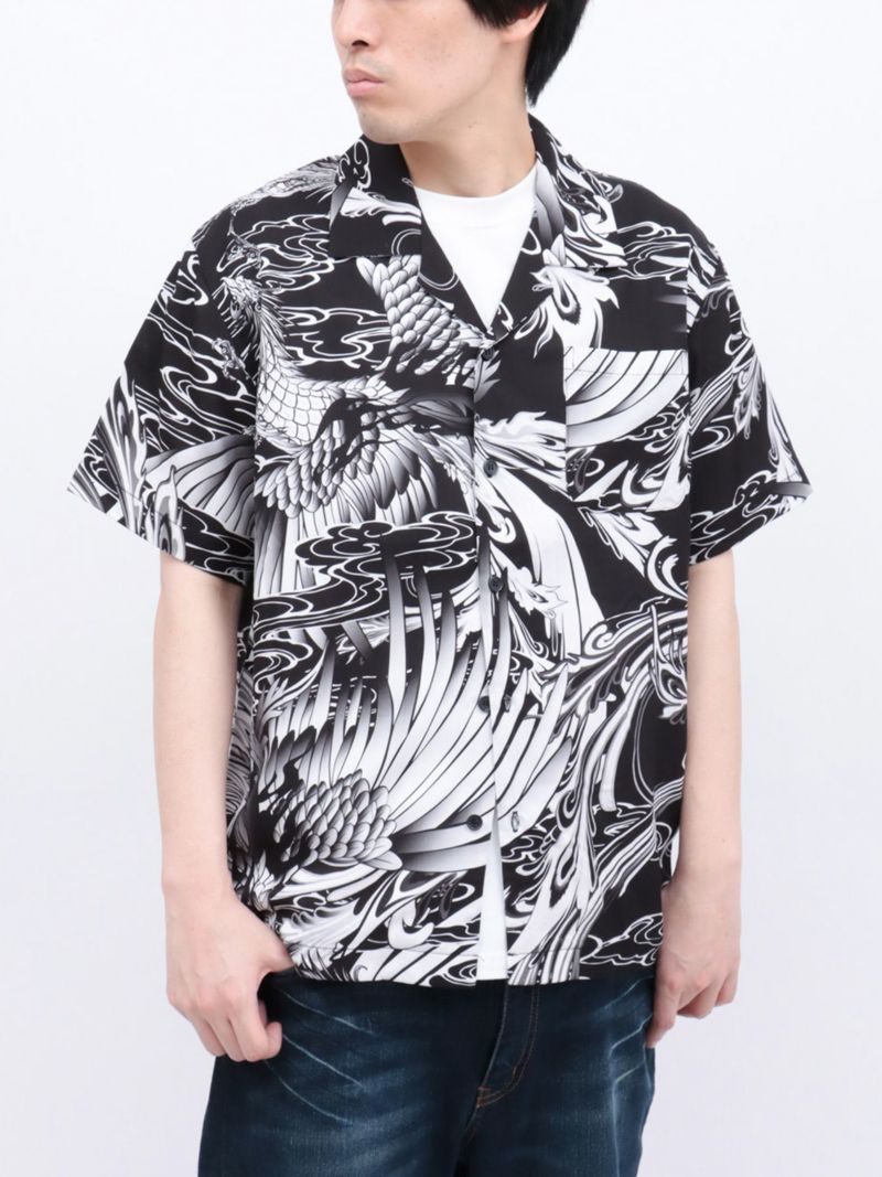 【絡繰魂】“鳳凰”総柄プリントアロハシャツ