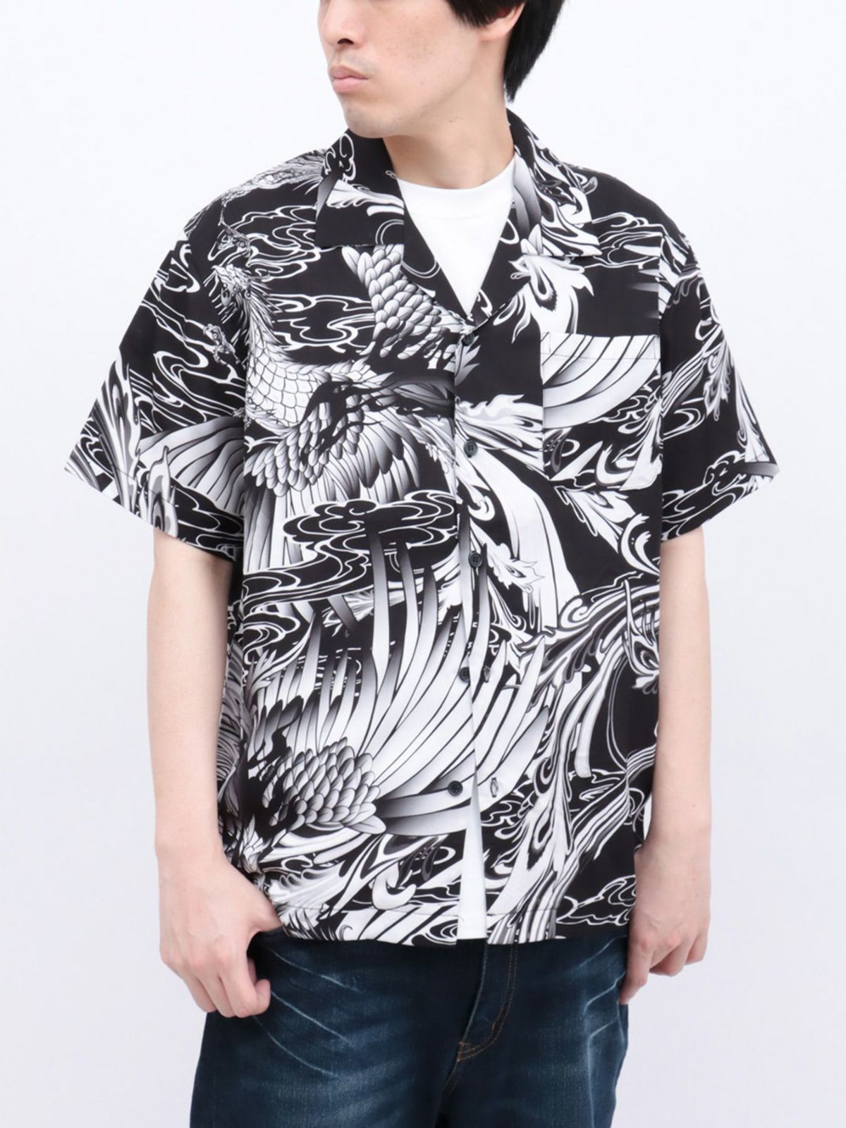 【絡繰魂】“鳳凰”総柄プリントアロハシャツ