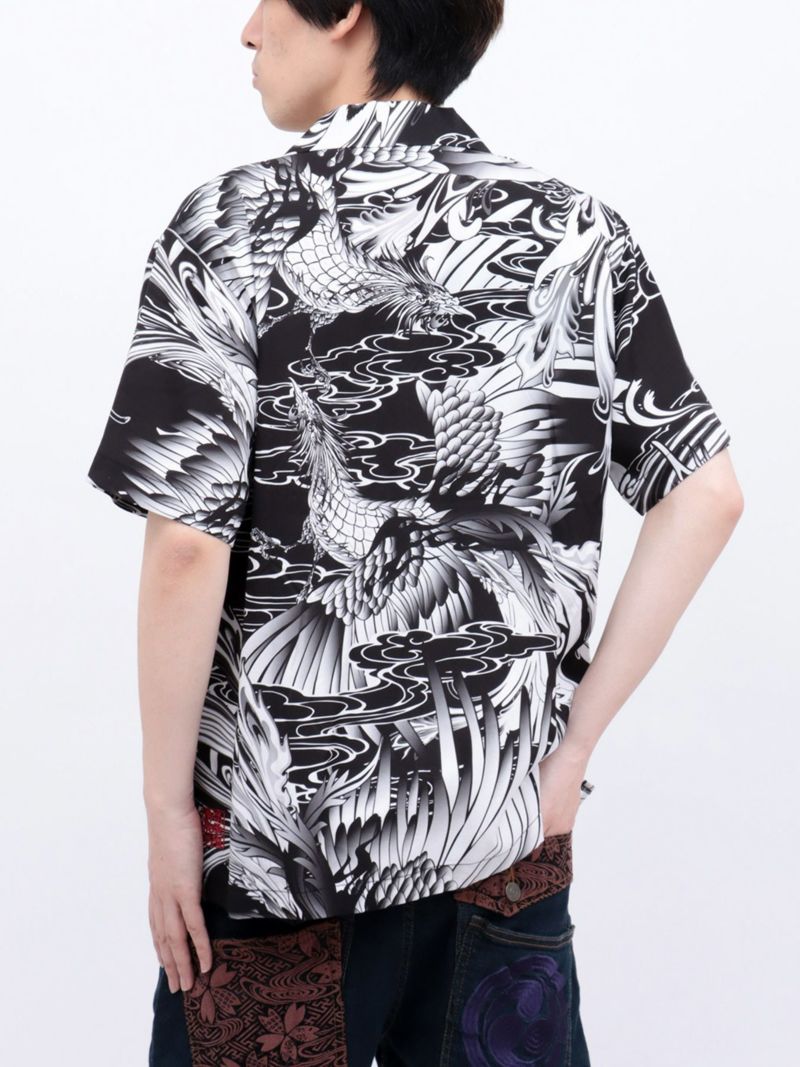 【絡繰魂】“鳳凰”総柄プリントアロハシャツ