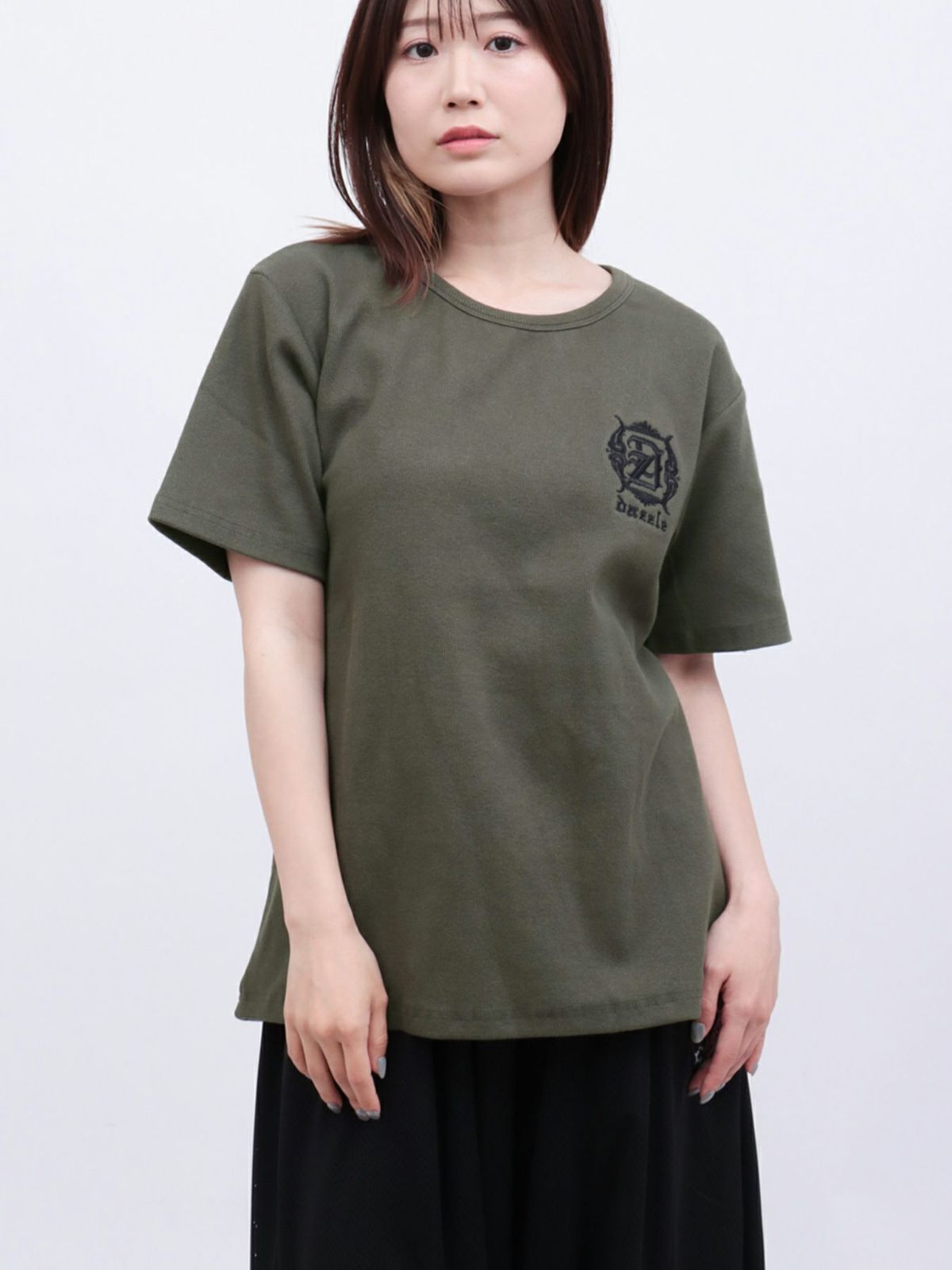 【DAZZLE】ロゴ刺繍 テレコ素材クルーネックTシャツ