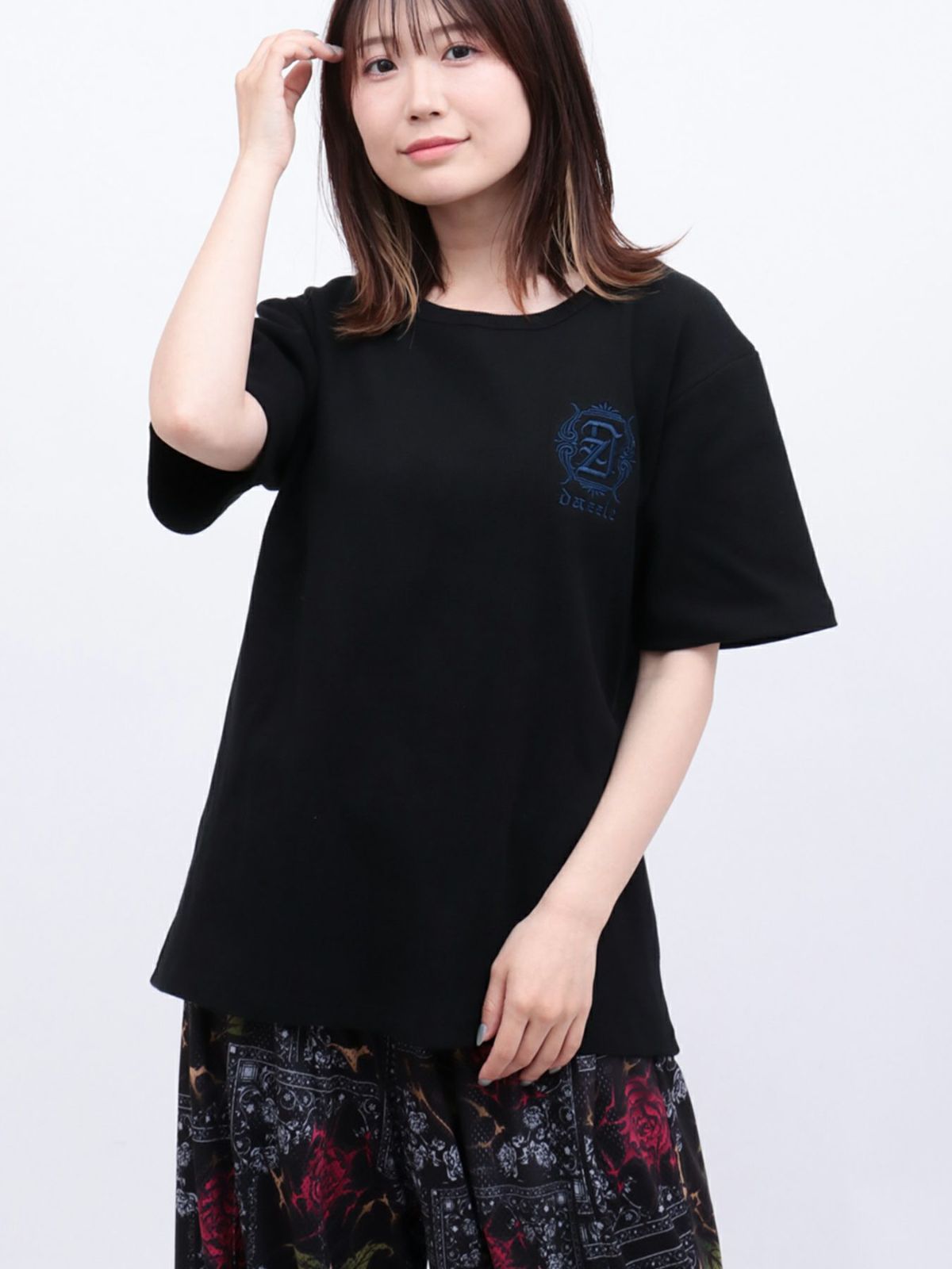 【DAZZLE】ロゴ刺繍 テレコ素材クルーネックTシャツ