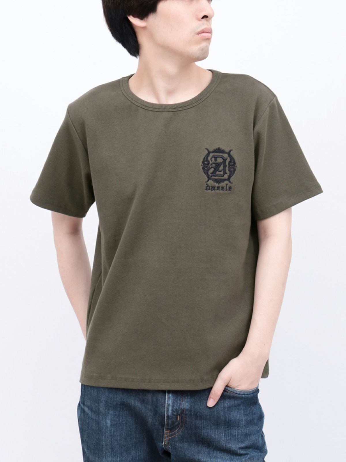 【DAZZLE】ロゴ刺繍 テレコ素材クルーネックTシャツ