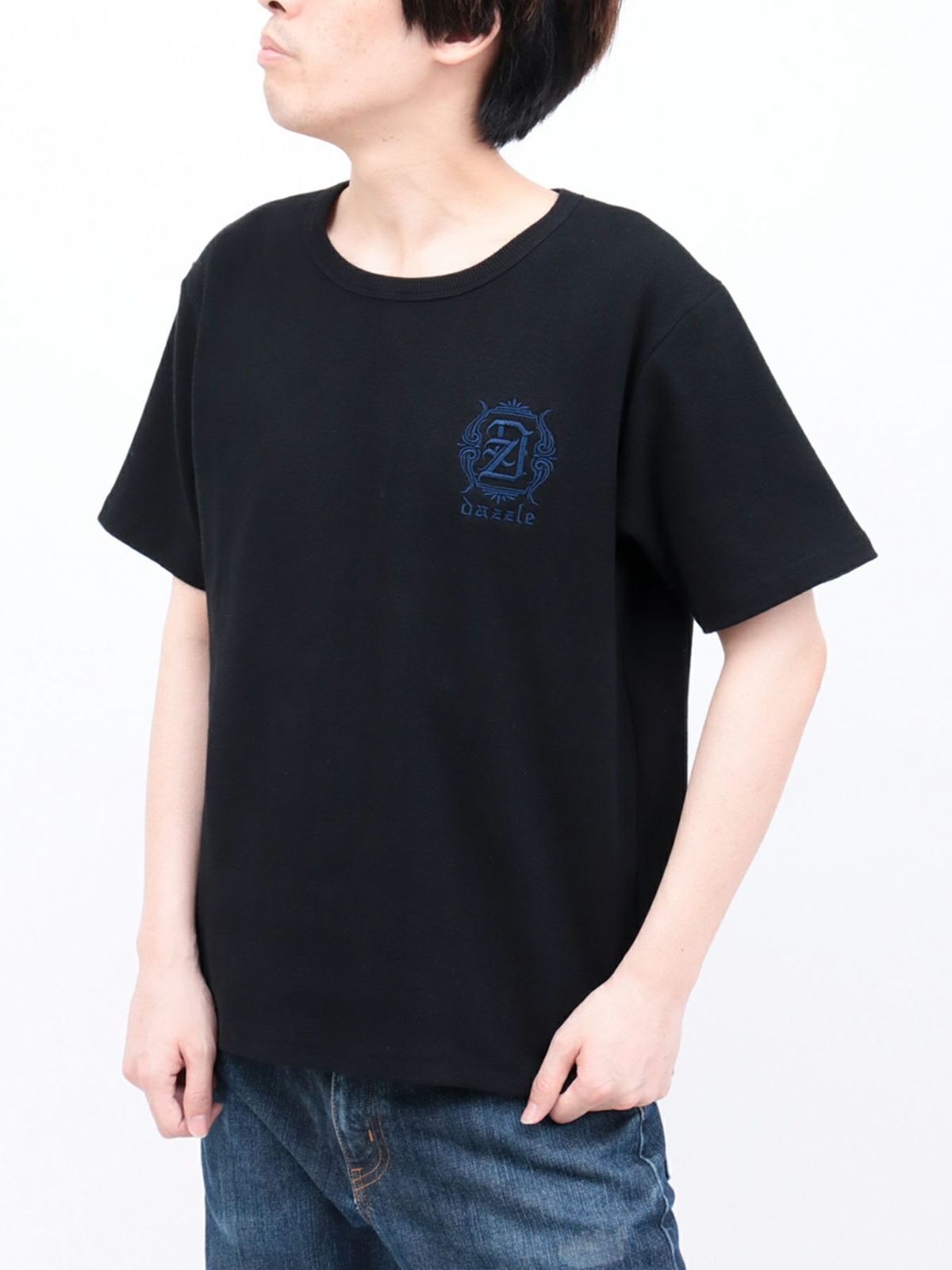 【DAZZLE】ロゴ刺繍 テレコ素材クルーネックTシャツ