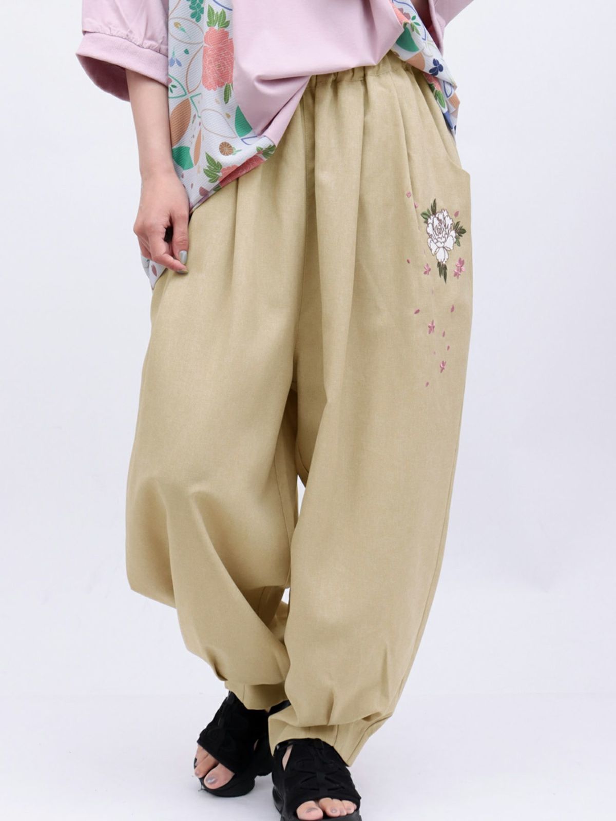 【雅結】牡丹刺繍 コクーンパンツ