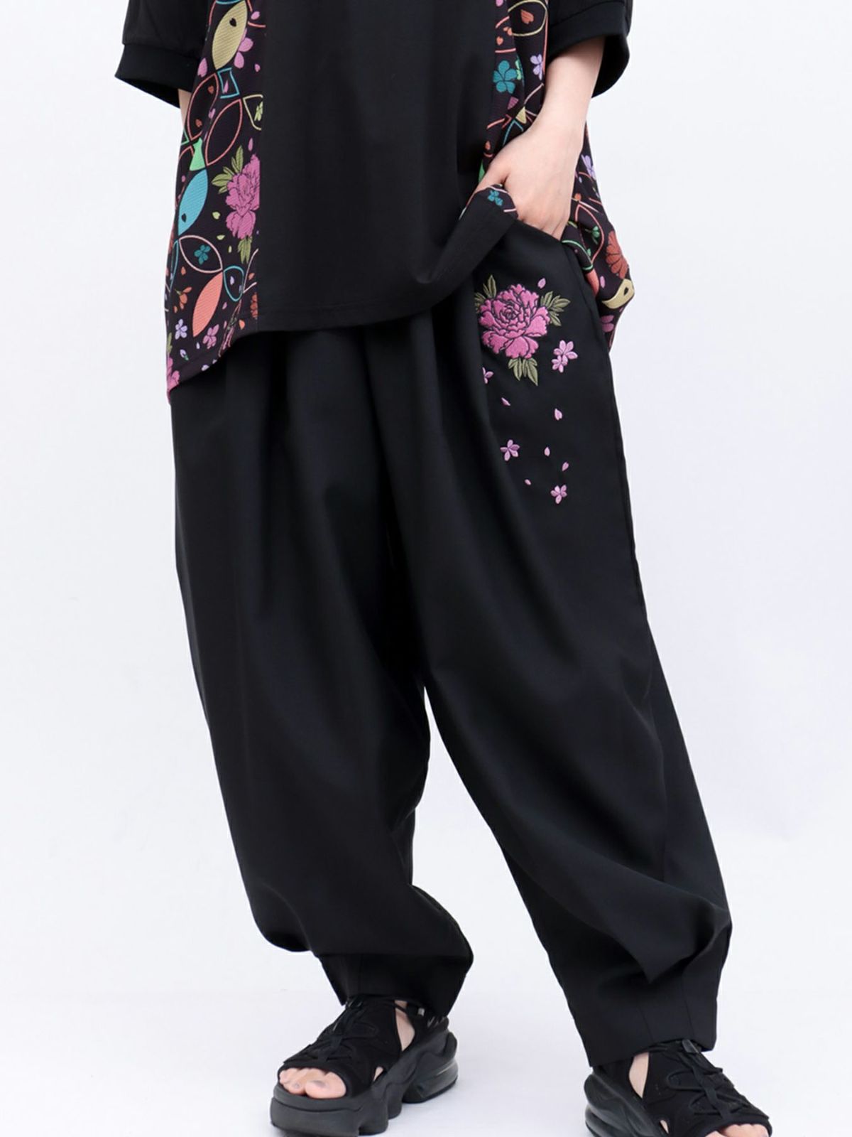 【雅結】牡丹刺繍 コクーンパンツ