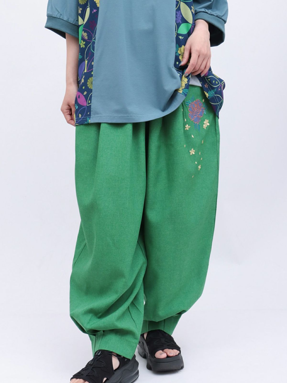 【雅結】牡丹刺繍 コクーンパンツ