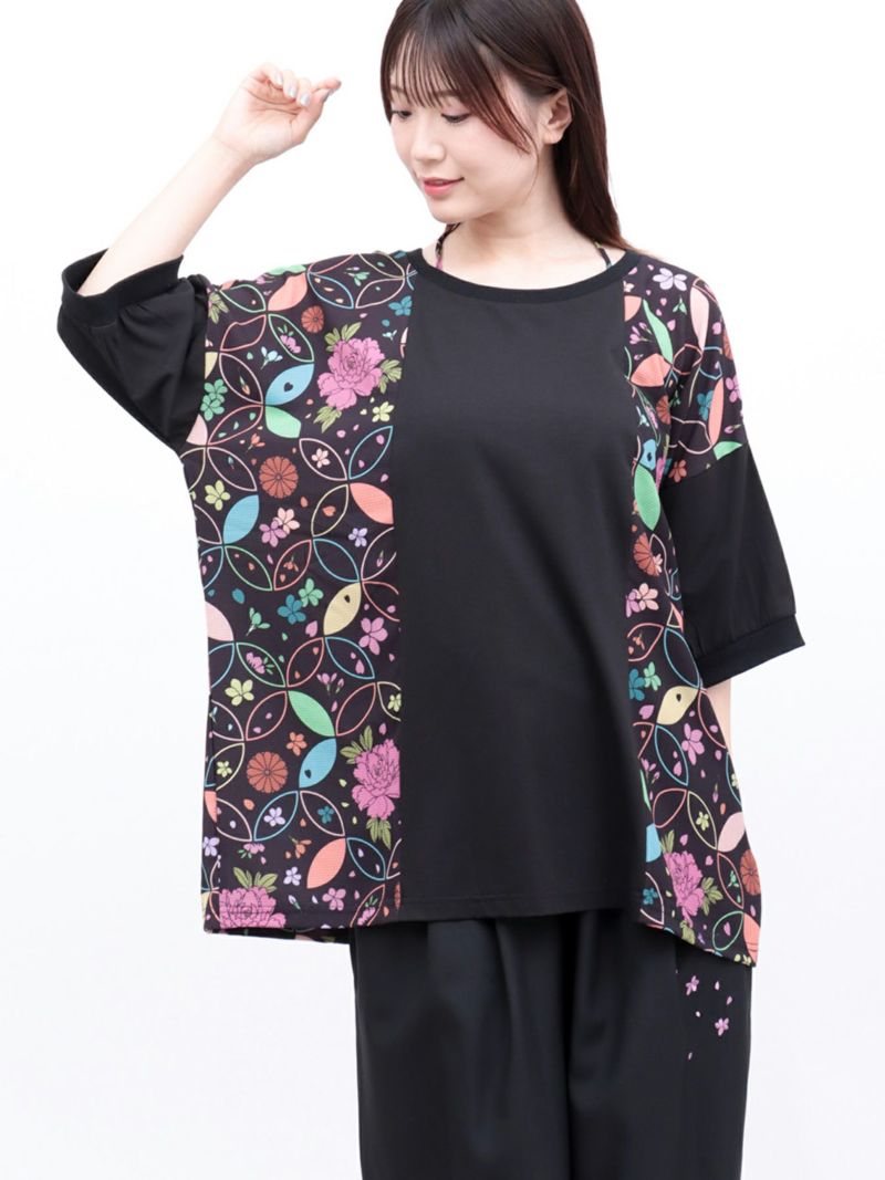 【雅結】和生地切り替え 接触冷感素材ドルマンTシャツ