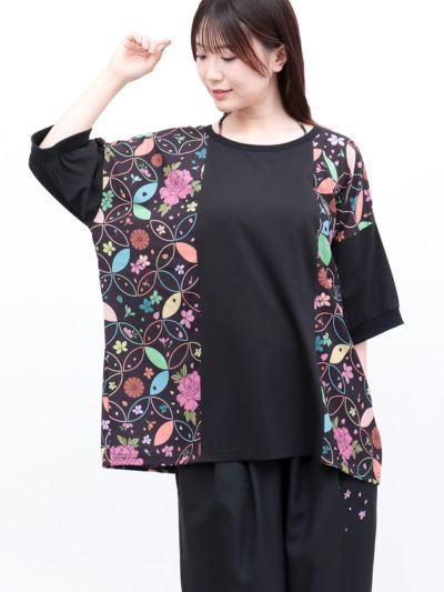 ≪20%OFF≫【雅結】<br>和生地切り替え 接触冷感素材ドルマンTシャツ≪返品・取寄対応不可≫