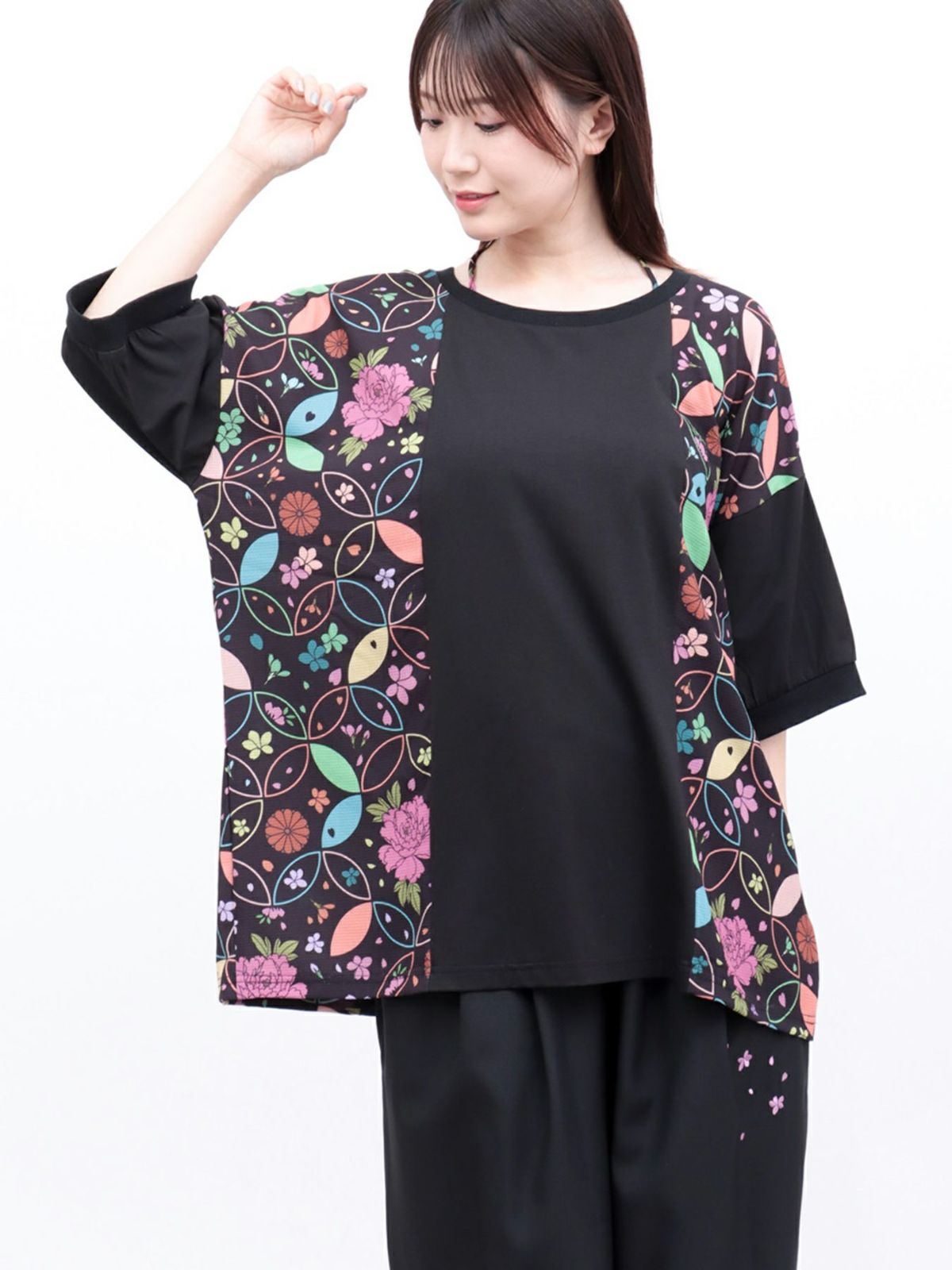 【雅結】和生地切り替え 接触冷感素材ドルマンTシャツ