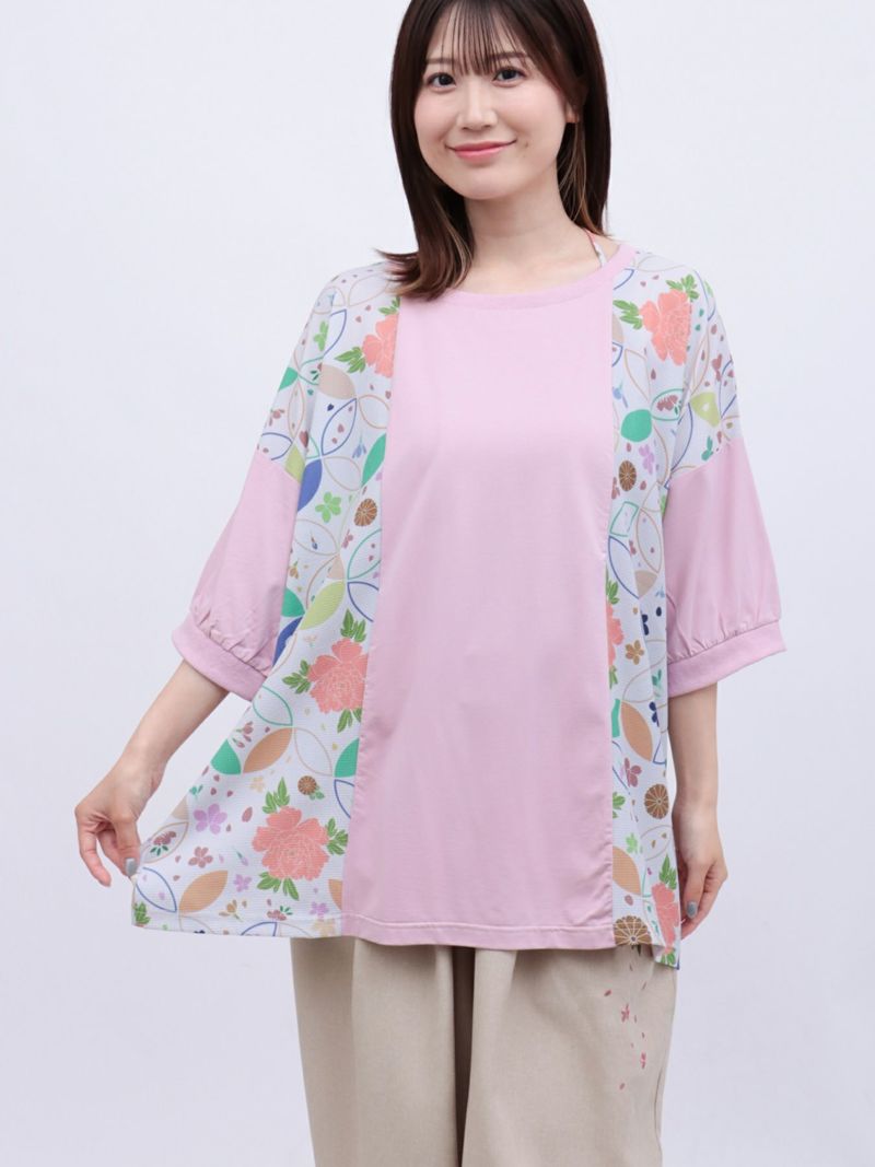 【雅結】和生地切り替え 接触冷感素材ドルマンTシャツ