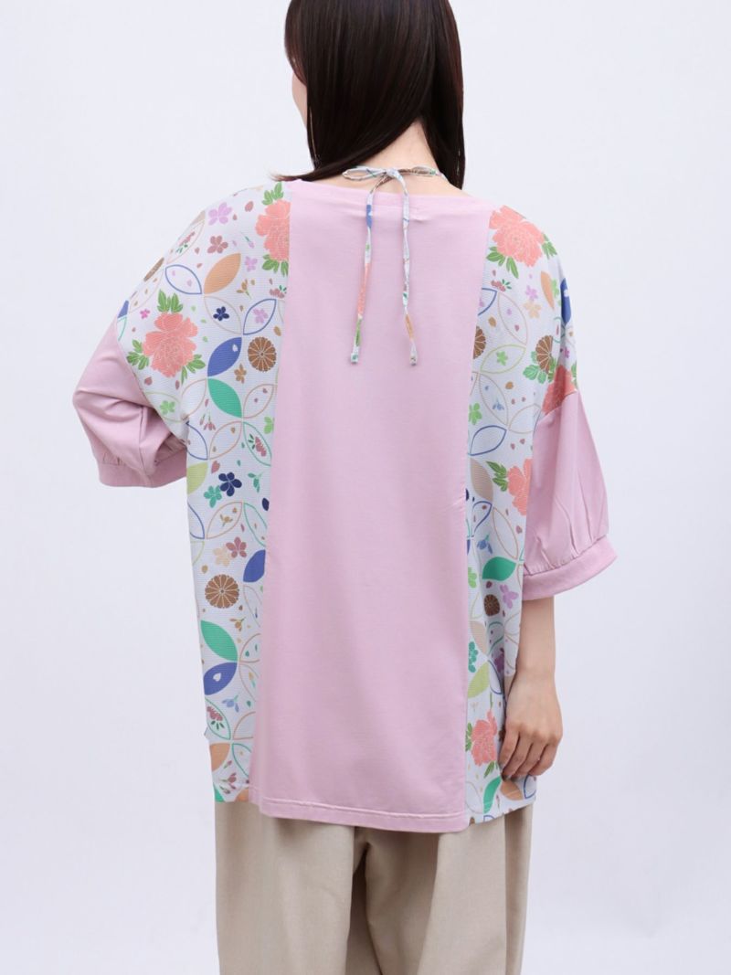 【雅結】和生地切り替え 接触冷感素材ドルマンTシャツ