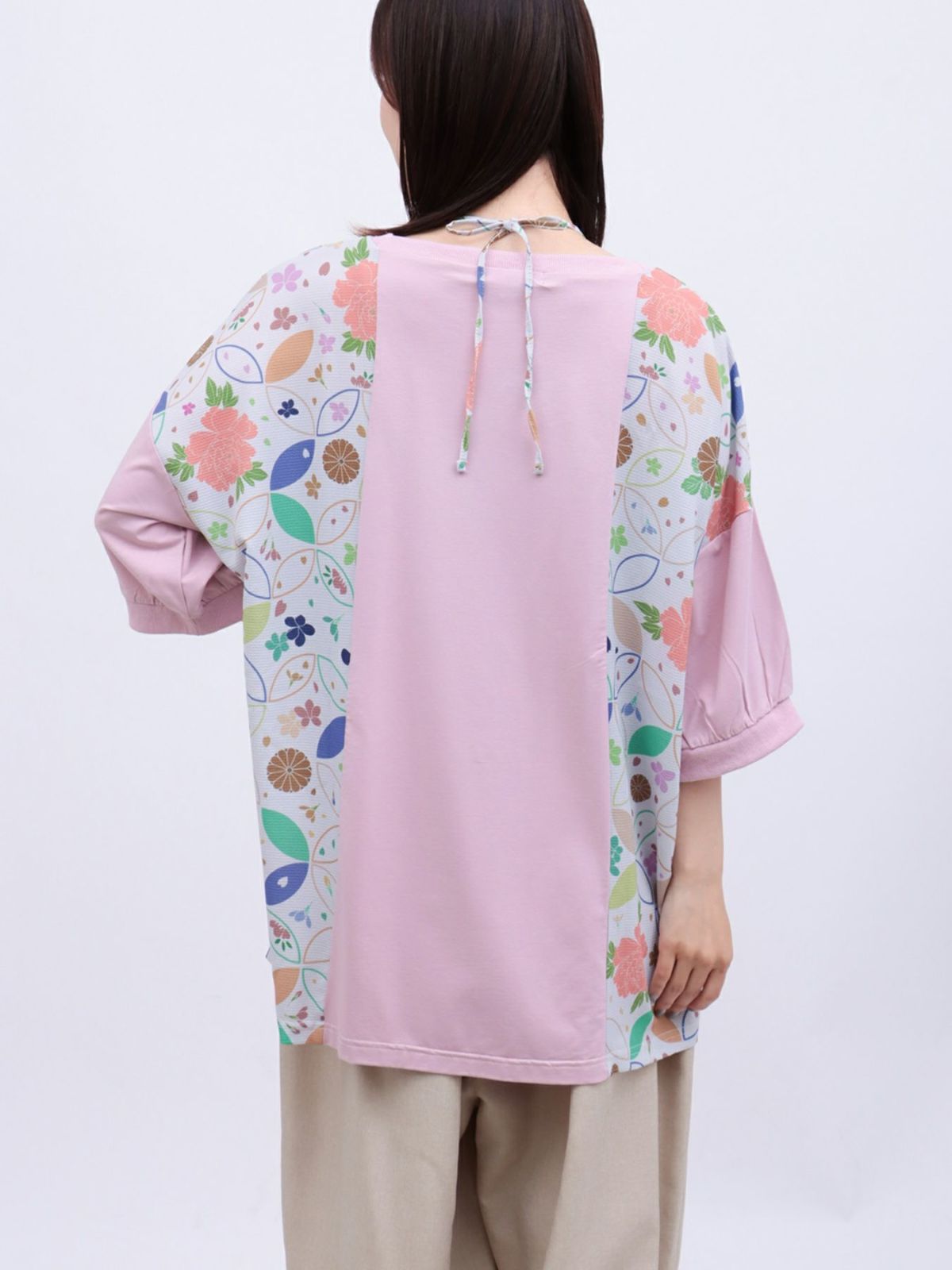 【雅結】和生地切り替え 接触冷感素材ドルマンTシャツ