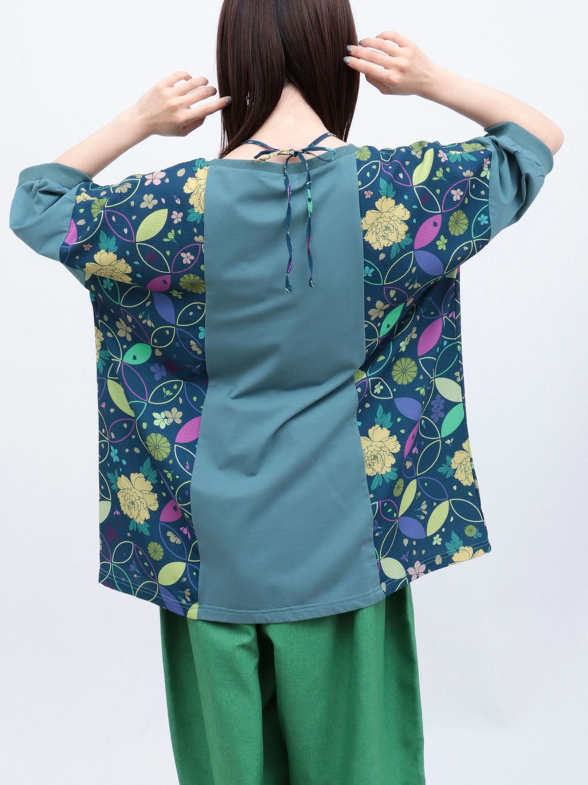 【雅結】和生地切り替え 接触冷感素材ドルマンTシャツ