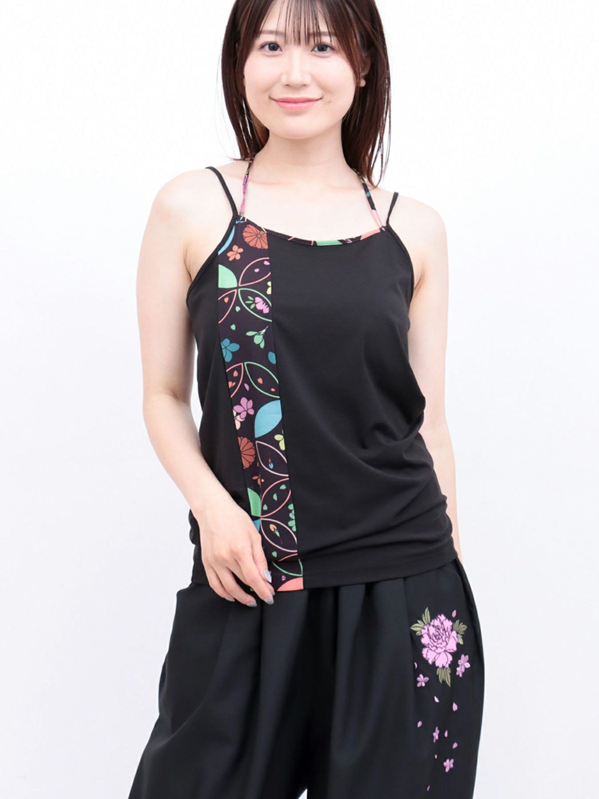 【雅結】和生地切り替え 接触冷感素材ホルターネックキャミソール