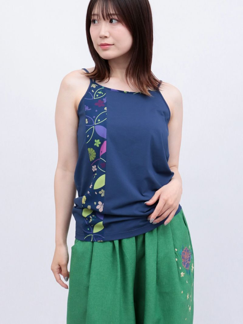 【雅結】和生地切り替え 接触冷感素材ホルターネックキャミソール