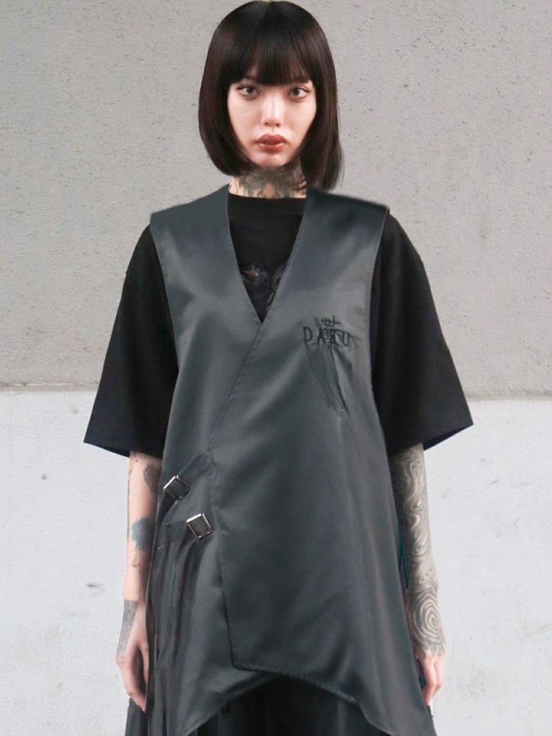 【DAKU】カラス刺繍イレヘムベスト