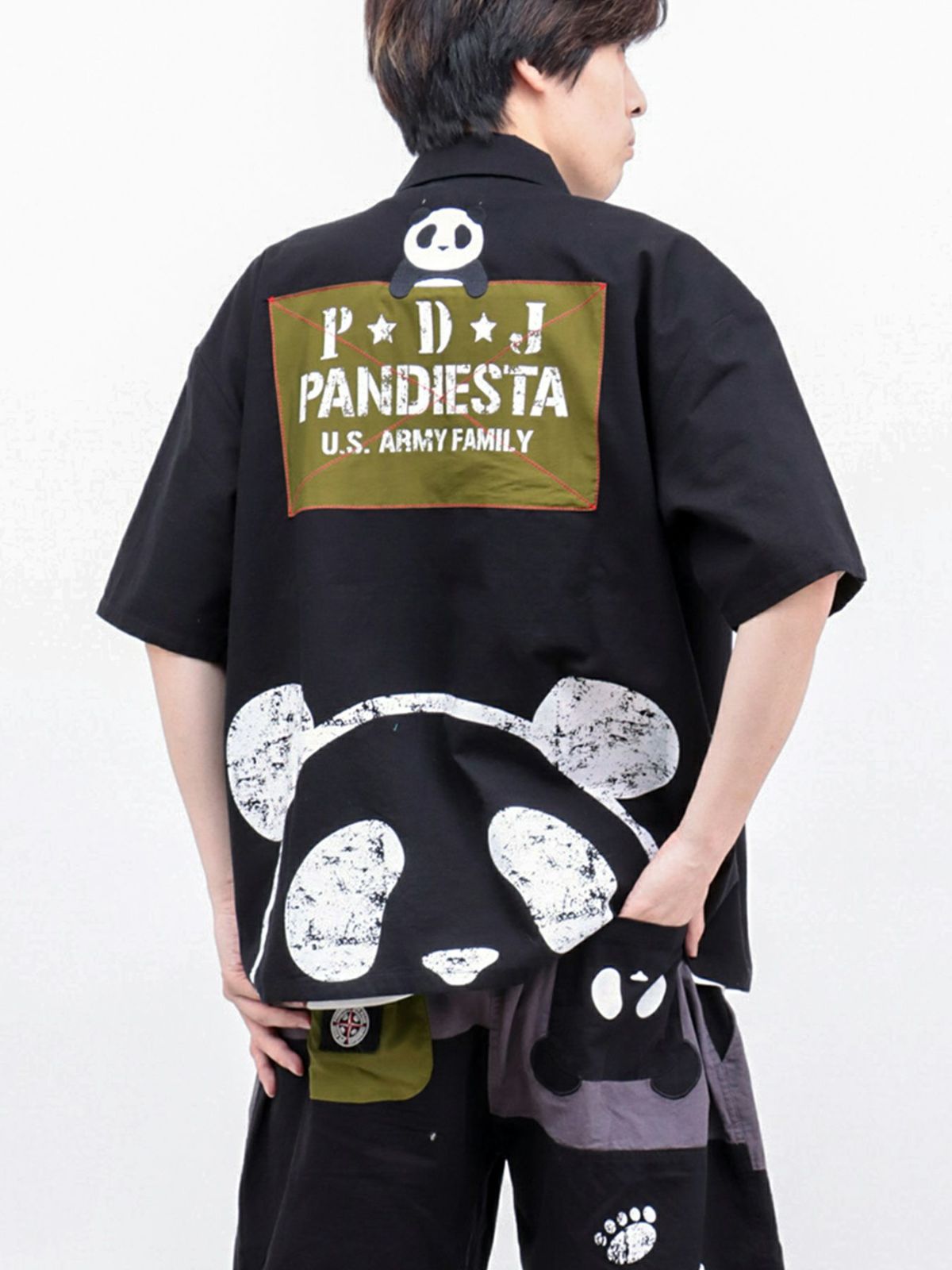 【PANDIESTA JAPAN】ナイロン切替 半袖ミリタリーシャツ