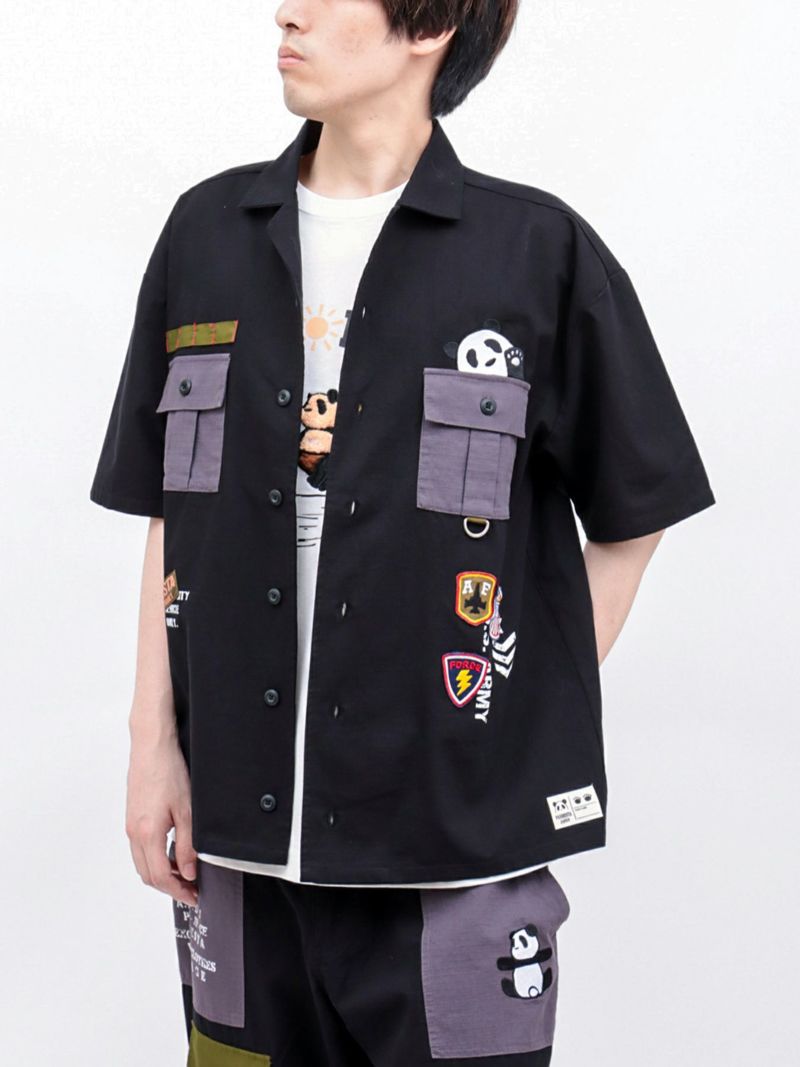 【PANDIESTA JAPAN】ナイロン切替 半袖ミリタリーシャツ