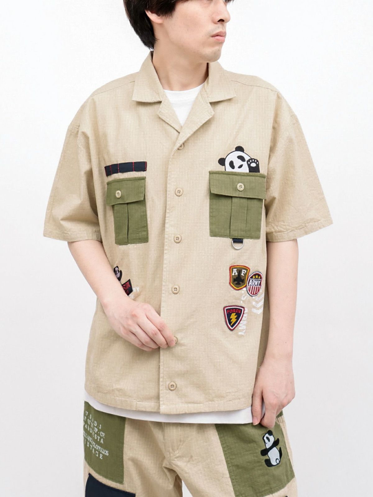 【PANDIESTA JAPAN】ナイロン切替 半袖ミリタリーシャツ