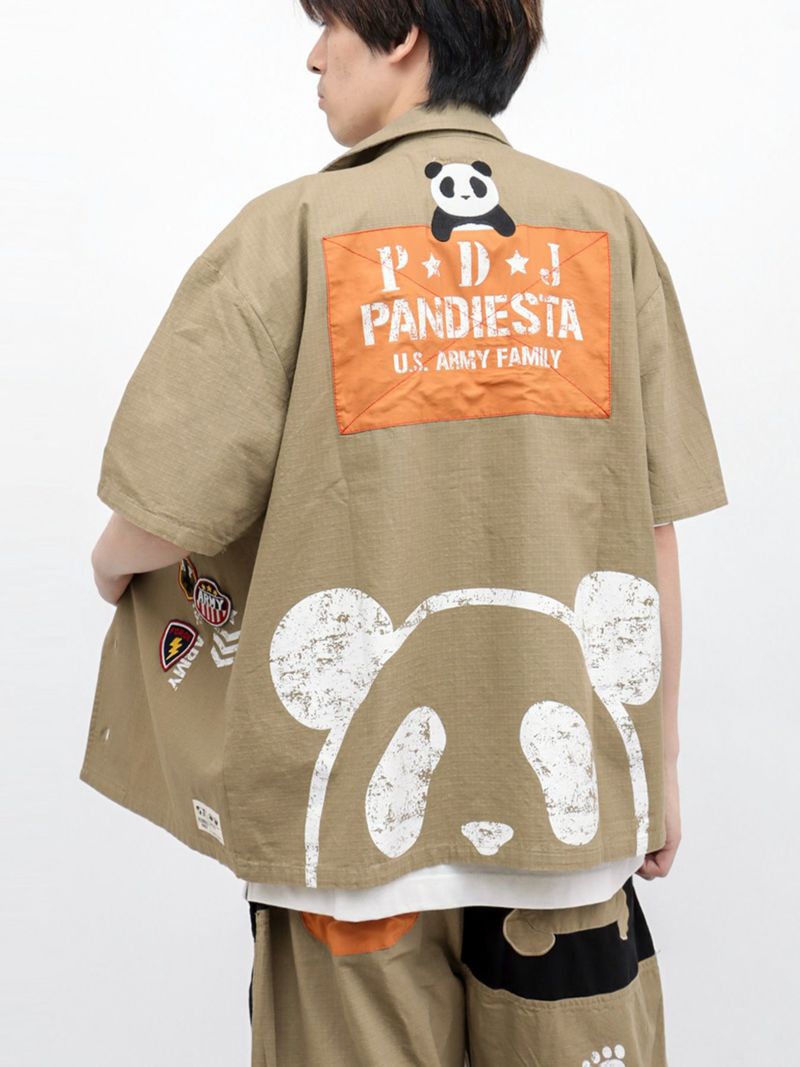 【PANDIESTA JAPAN】ナイロン切替 半袖ミリタリーシャツ