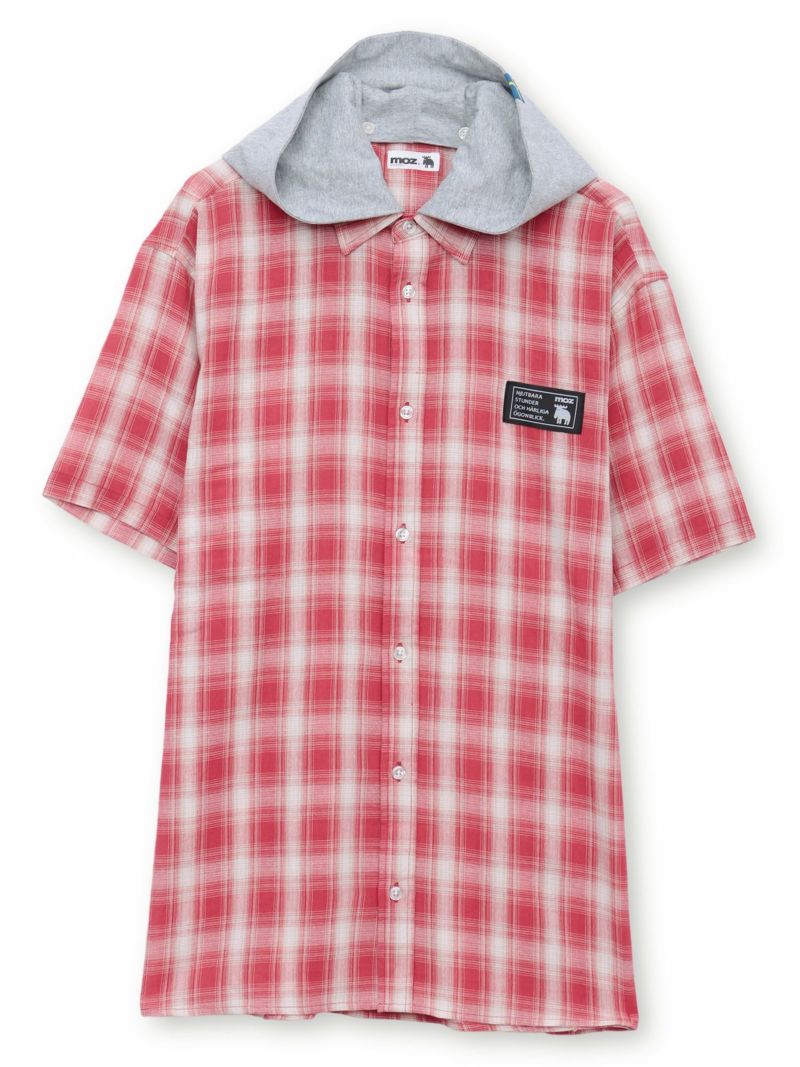 【moz】フード脱着 半袖チェックシャツ〔別注〕