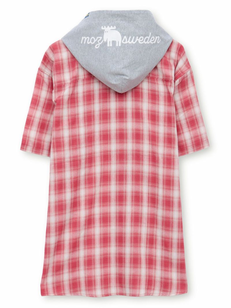 【moz】フード脱着 半袖チェックシャツ〔別注〕