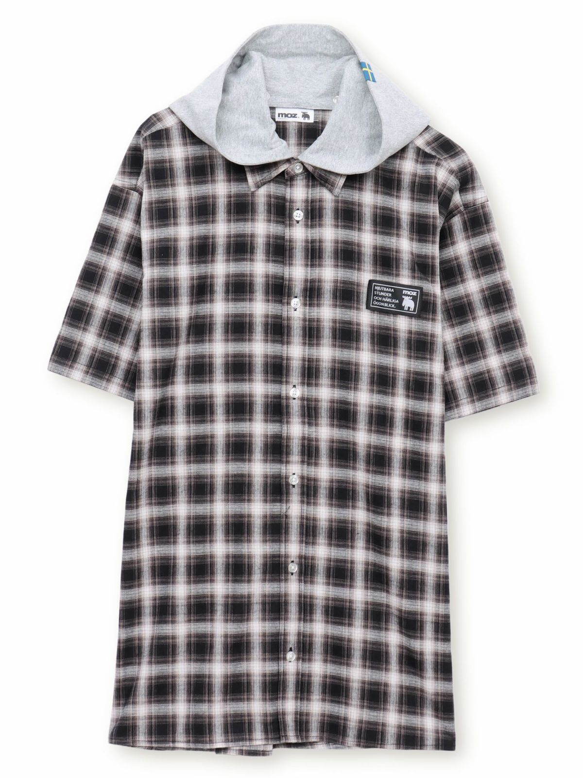 【moz】フード脱着 半袖チェックシャツ〔別注〕
