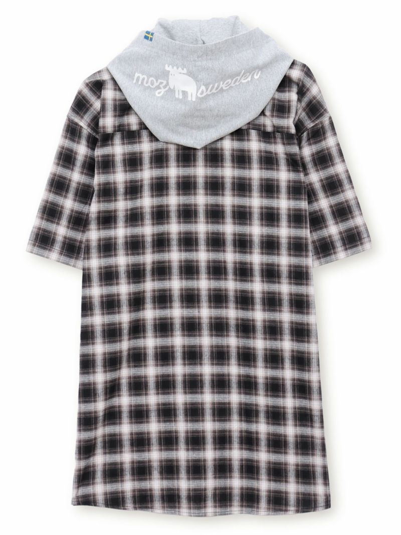 【moz】フード脱着 半袖チェックシャツ〔別注〕