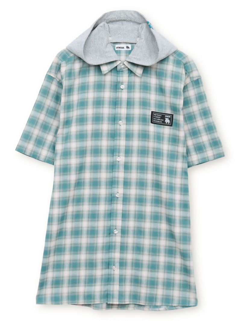 【moz】フード脱着 半袖チェックシャツ〔別注〕