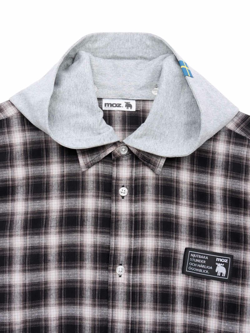 【moz】フード脱着 半袖チェックシャツ〔別注〕