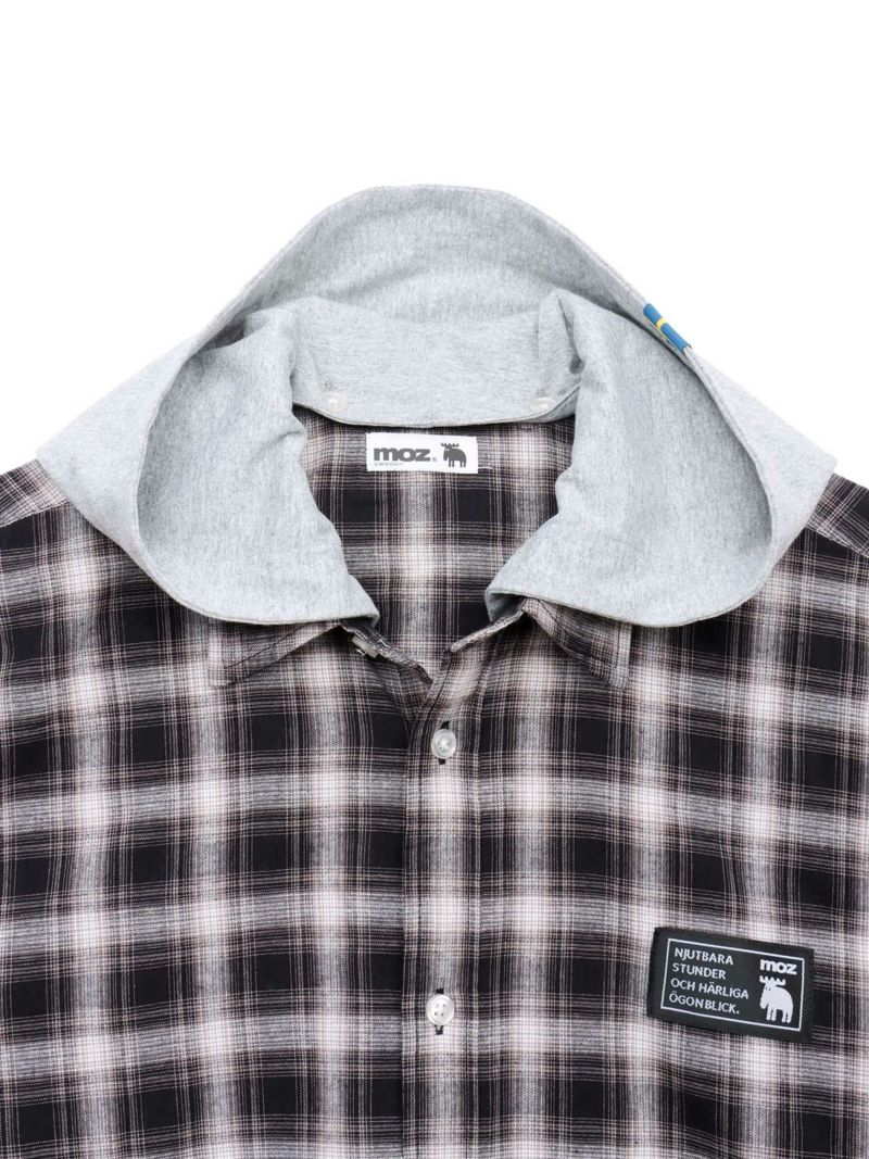 【moz】フード脱着 半袖チェックシャツ〔別注〕
