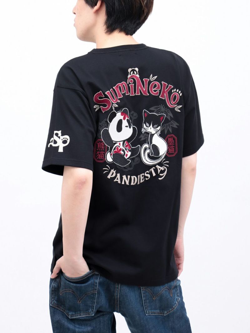  【SUMINEKO×PANDIESTA JAPAN】“墨パンダとハチワレ猫”刺繍入りTシャツ