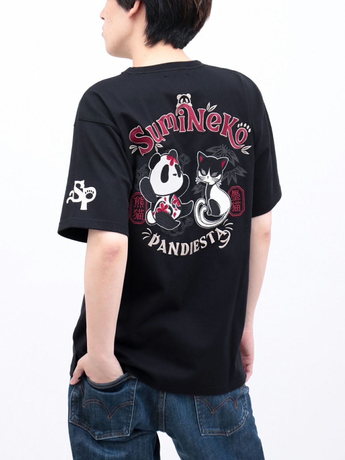  【SUMINEKO×PANDIESTA JAPAN】“墨パンダとハチワレ猫”刺繍入りTシャツ