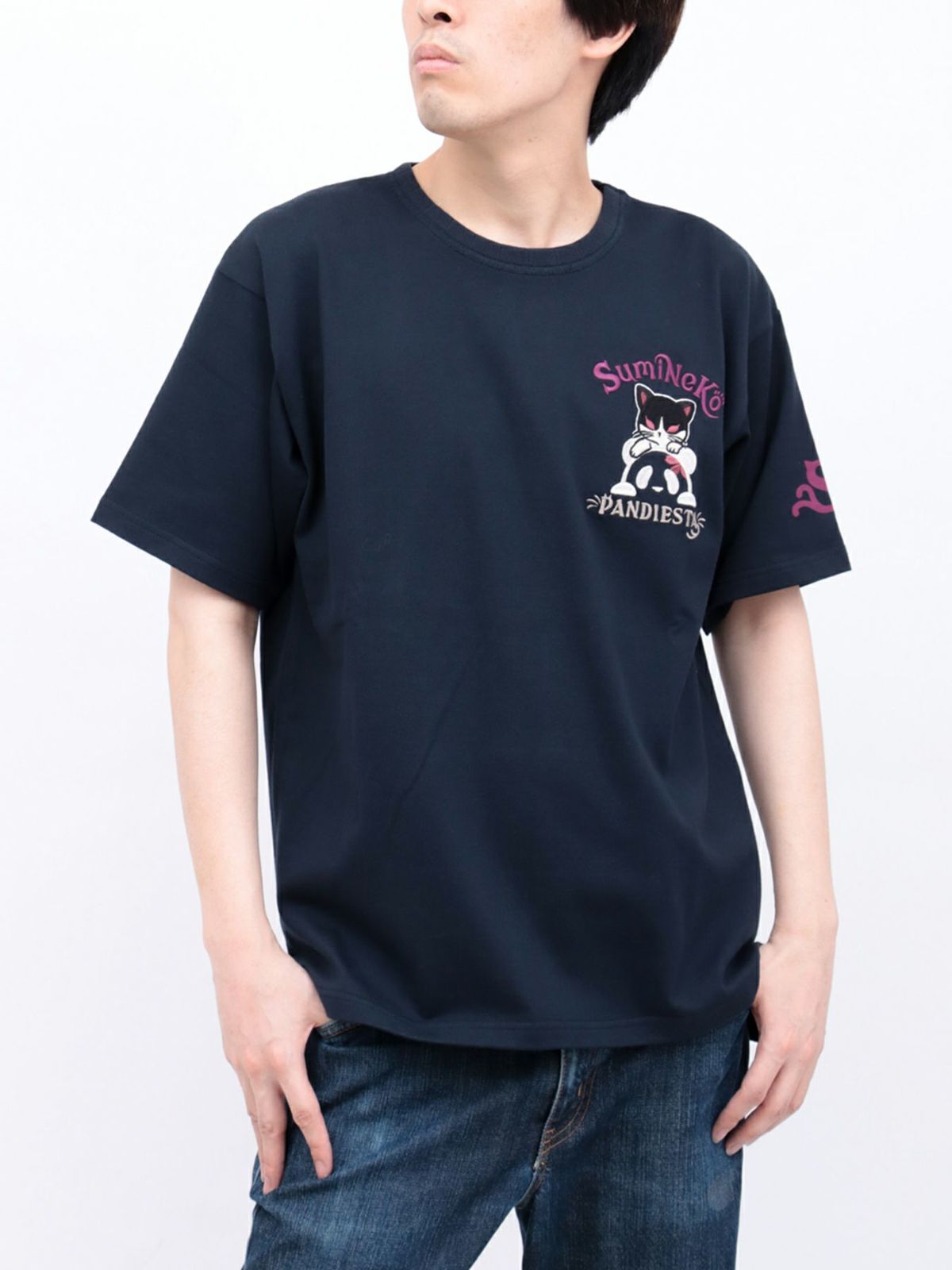  【SUMINEKO×PANDIESTA JAPAN】“墨パンダとハチワレ猫”刺繍入りTシャツ
