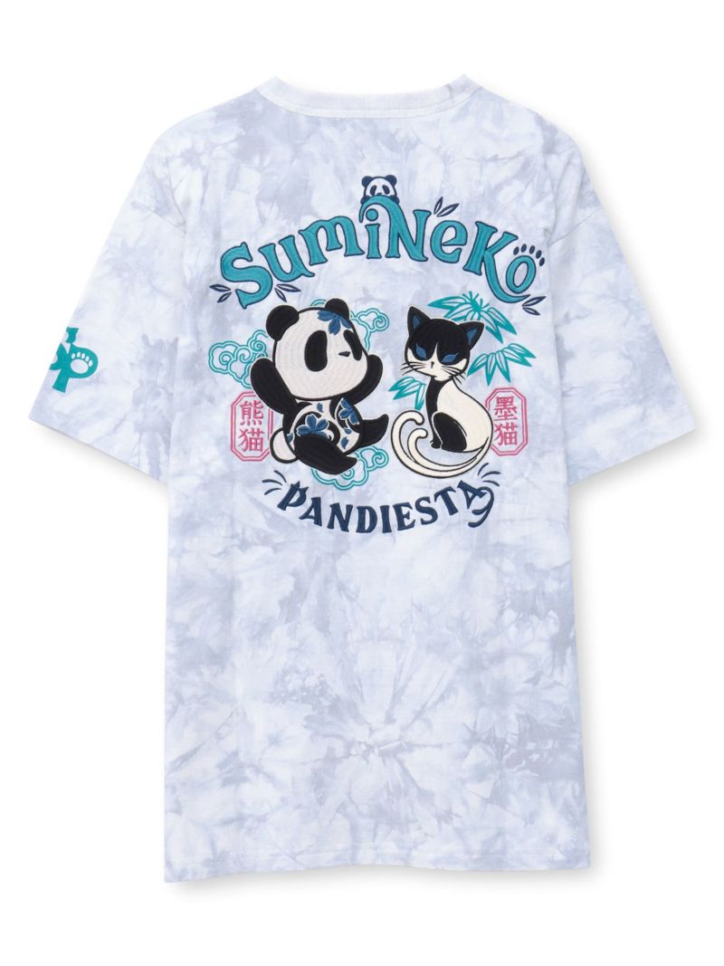  【SUMINEKO×PANDIESTA JAPAN】“墨パンダとハチワレ猫”刺繍入りTシャツ