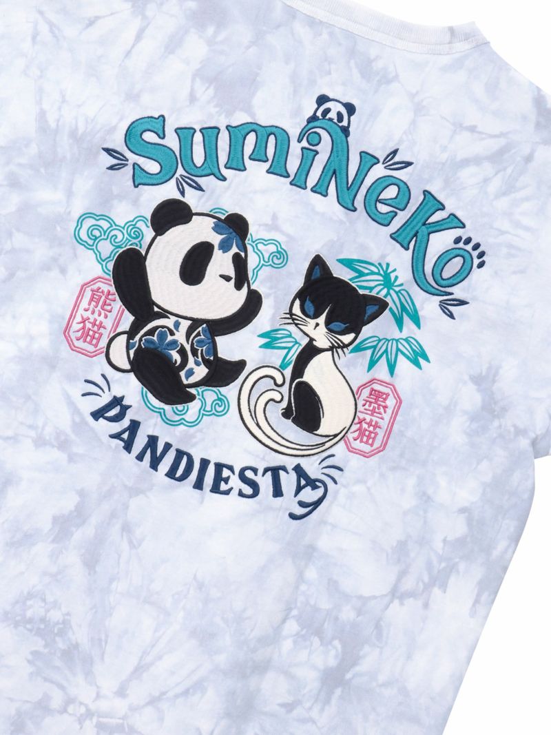  【SUMINEKO×PANDIESTA JAPAN】“墨パンダとハチワレ猫”刺繍入りTシャツ