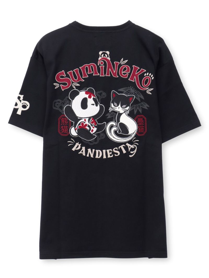  【SUMINEKO×PANDIESTA JAPAN】“墨パンダとハチワレ猫”刺繍入りTシャツ