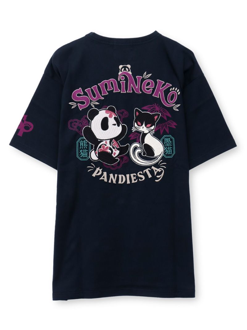  【SUMINEKO×PANDIESTA JAPAN】“墨パンダとハチワレ猫”刺繍入りTシャツ